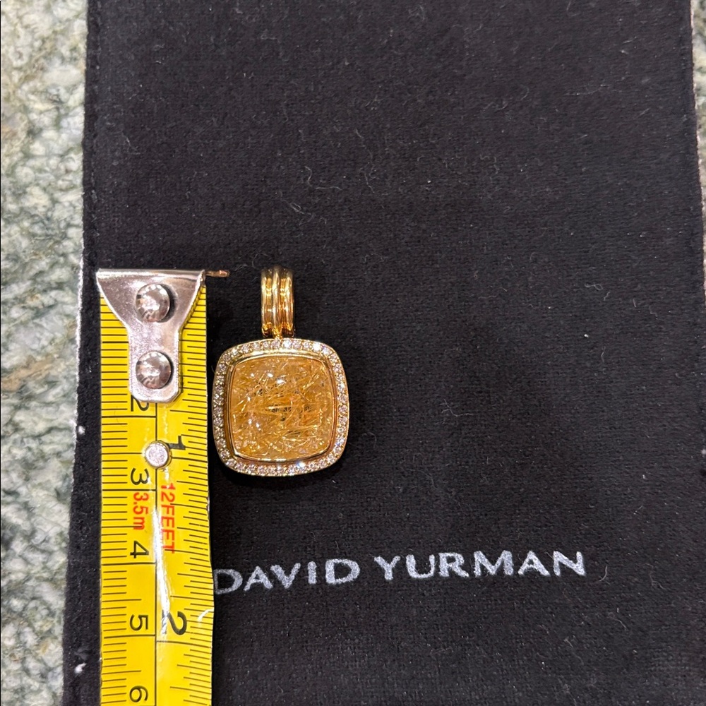 David Yurman Albion 18K Yellow Gold & Diamond Rutilated Quartz Enhancer Pendant. - Picture 8 of 9